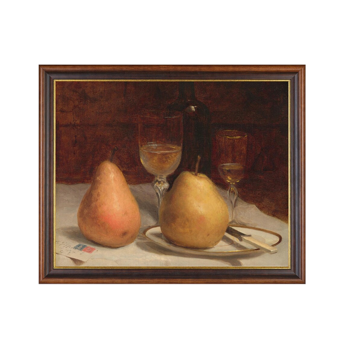 Two Pears and Wine Glasses Moody Vintage Still Life Art Poster