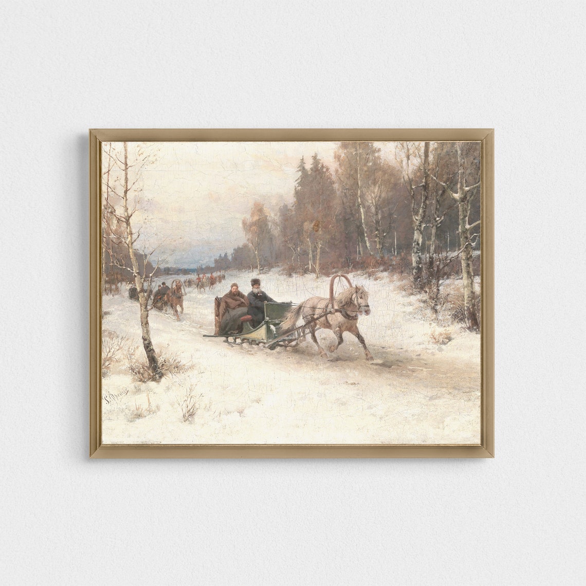 Russian Troika Sleigh Ride Through Snowy Birch Forest Poster - Image 3