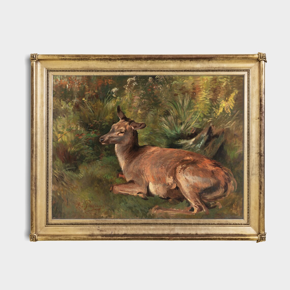 Resting Deer In Woodland Clearing Vintage Wildlife Painting Poster - Image 2
