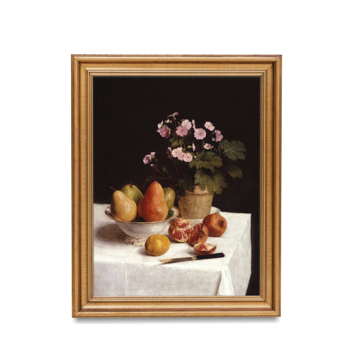 Still Life with Pears Pomegranates and Pink Blossoms Table Poster - Image 2