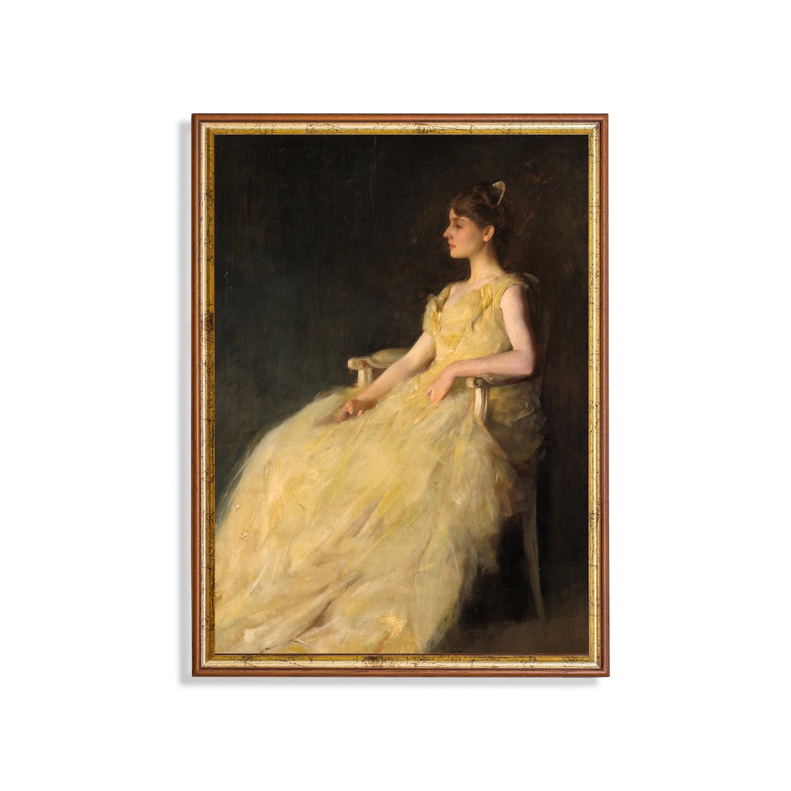 Lady In Yellow Dress Seated Vintage Portrait Painting Poster