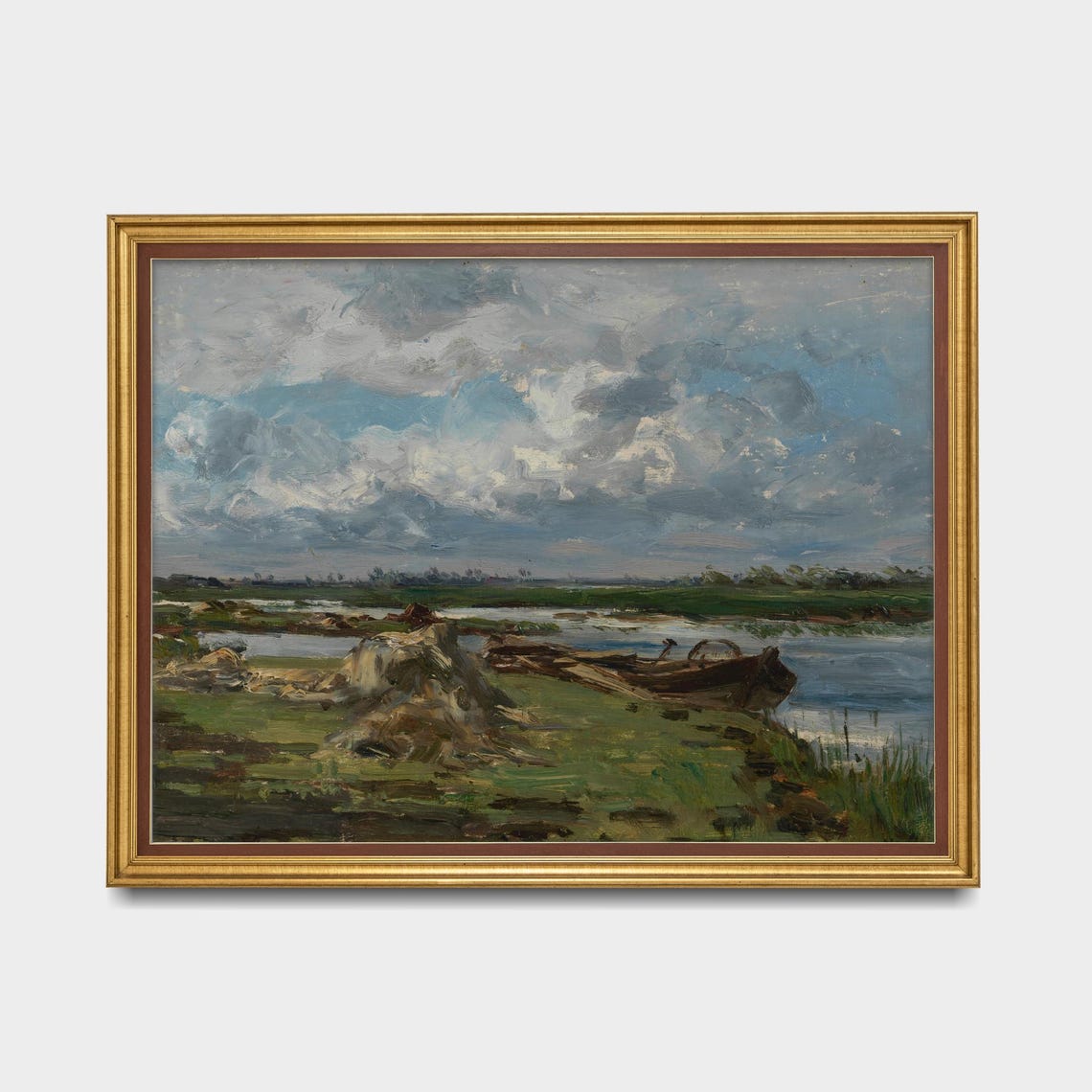 Serene Riverside Marsh Impressionist Blue Sky Landscape Poster - Image 4