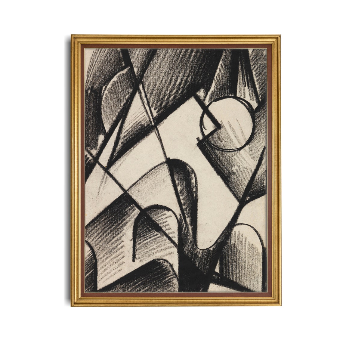 Bold Black Cubist Charcoal Abstract Geometric Drawing Poster - Image 2