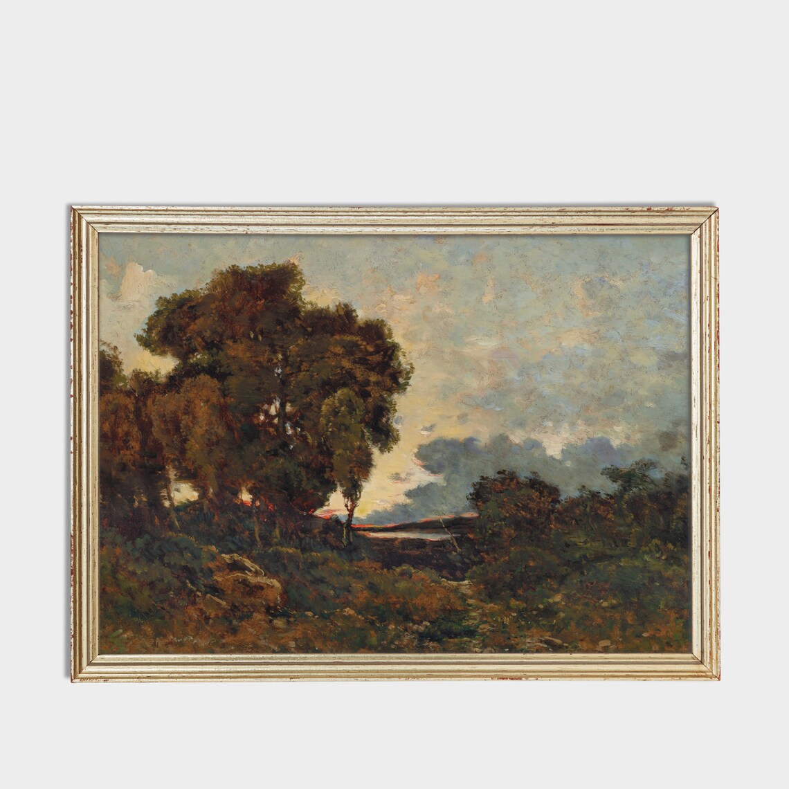 Wooded Trees At Sunset Vintage Rustic Landscape Oil Painting Poster - Image 2