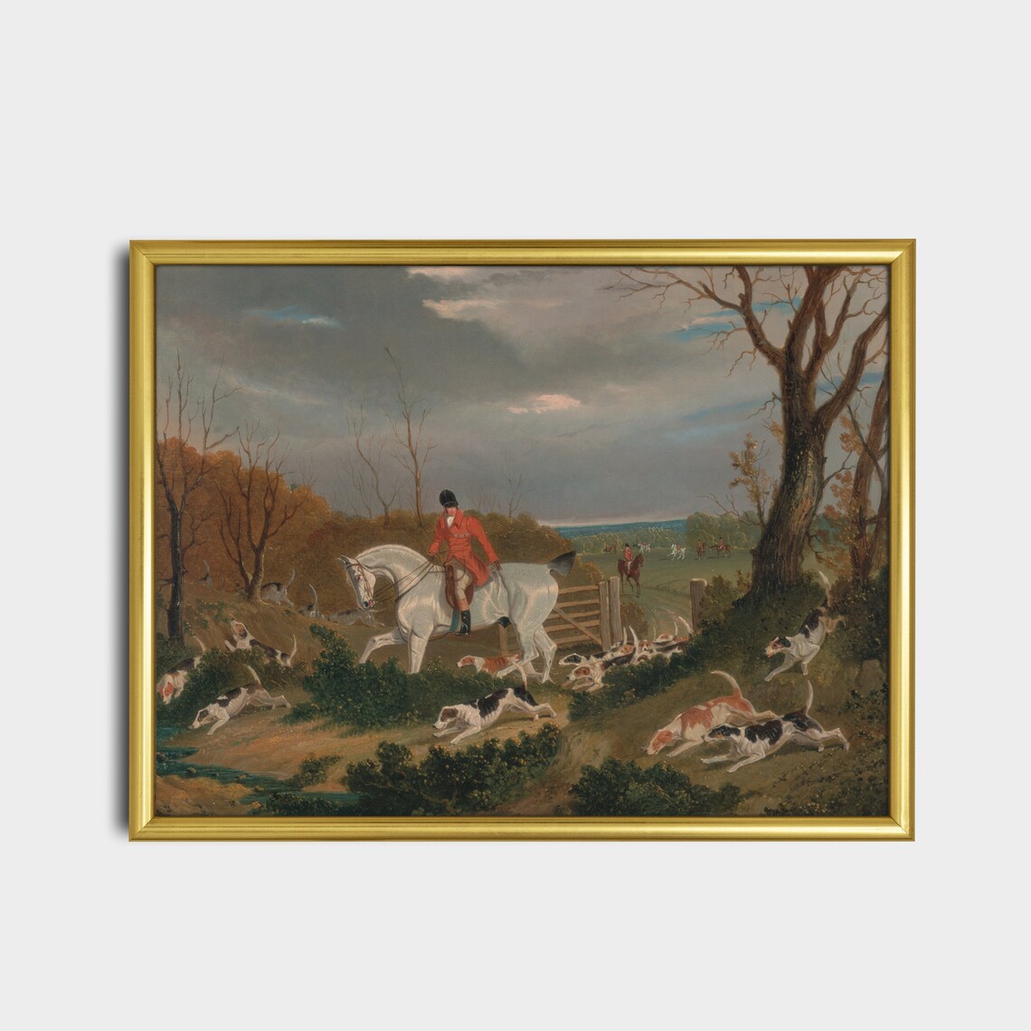 Vintage Fox Hunt Scene Huntsman on White Horse with Hounds Poster - Image 2