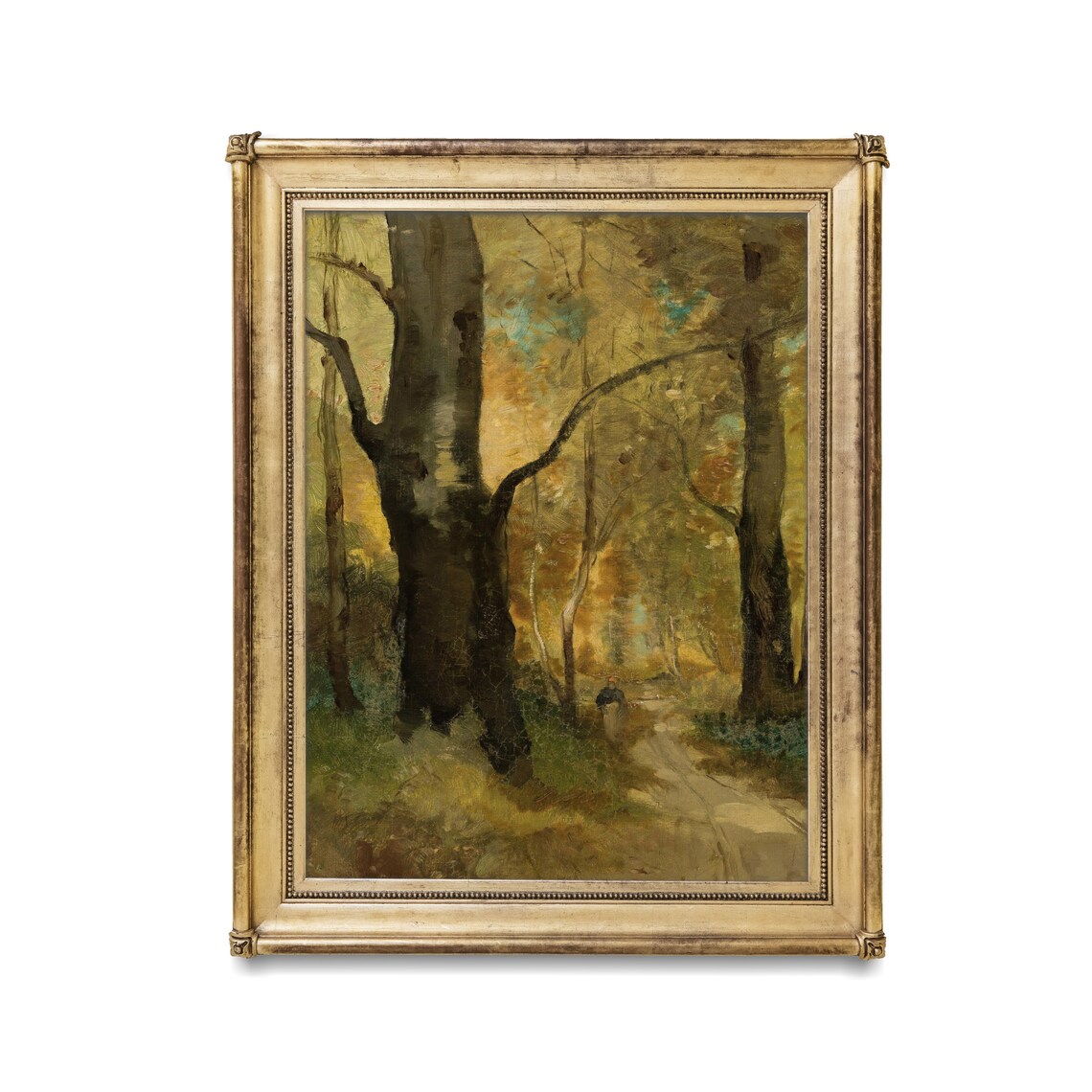 Autumn Forest Path with Lone Walker Vintage Oil Painting Poster - Image 2