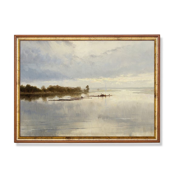 Printed And Shipped River Landscape Vintage Painting Antique Neutral Print Rustic Oil Painting Above Bed Art Physical Art Prints
