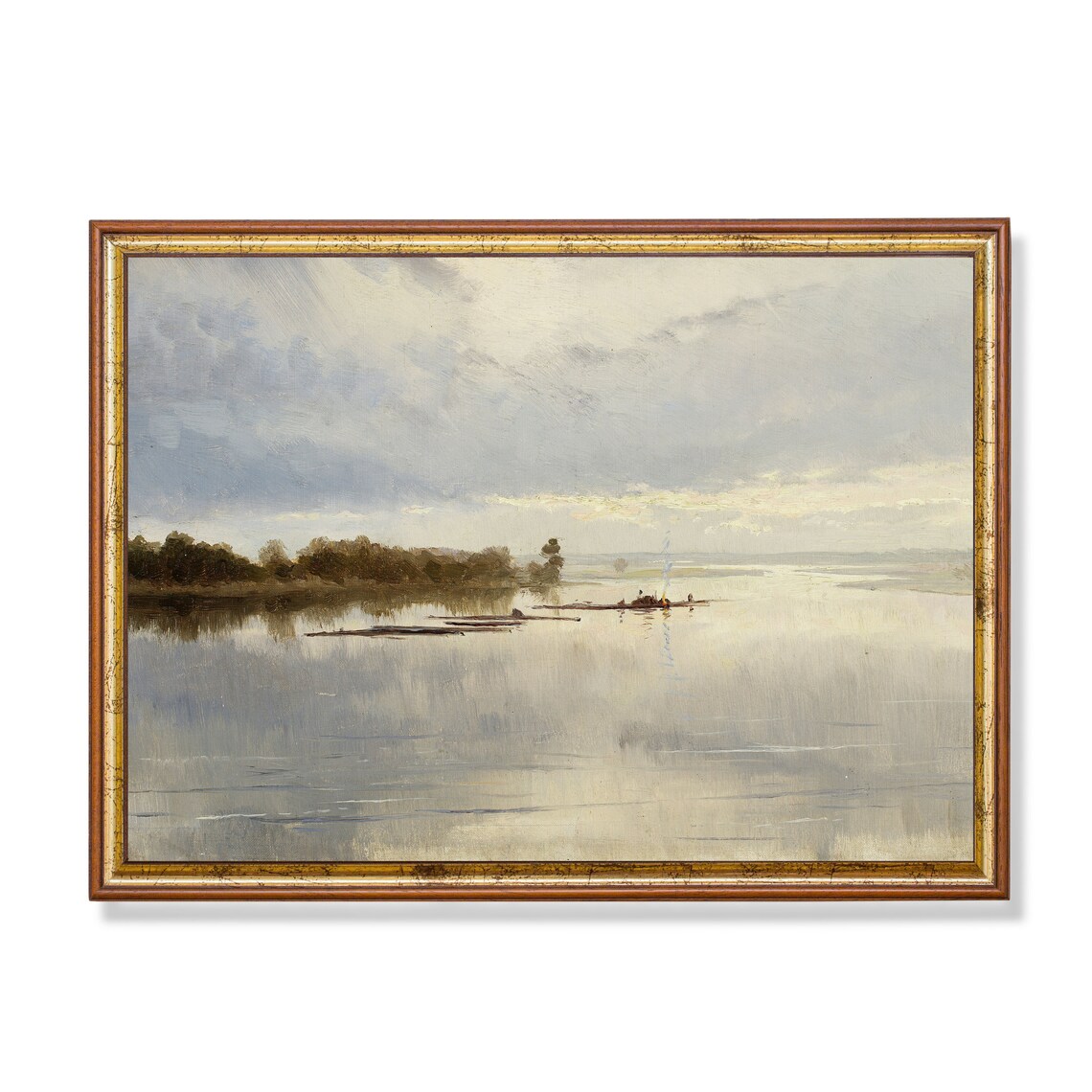 Serene Wide River At Dawn Calm Water Vintage Landscape Art Poster