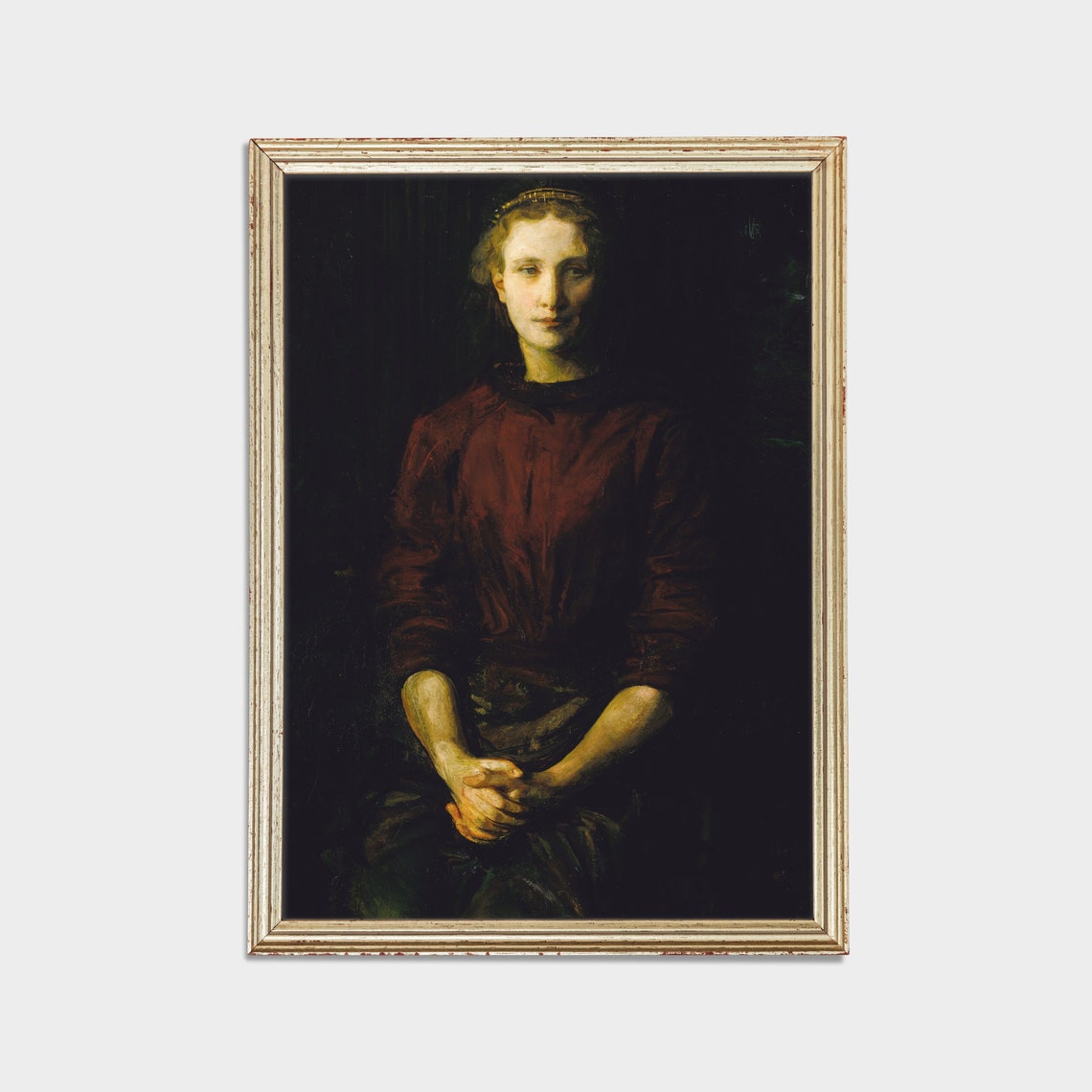 Woman Portrait Painting Vintage Oil Dark Moody Portrait Antique Dark Academia Classic Female Portrait - Image 2