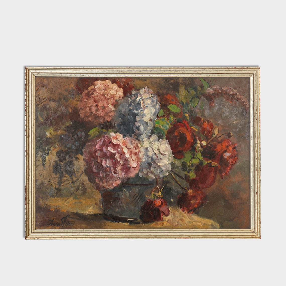 Vintage Hydrangea and Rose Still Life Moody Floral Bouquet Poster - Image 2