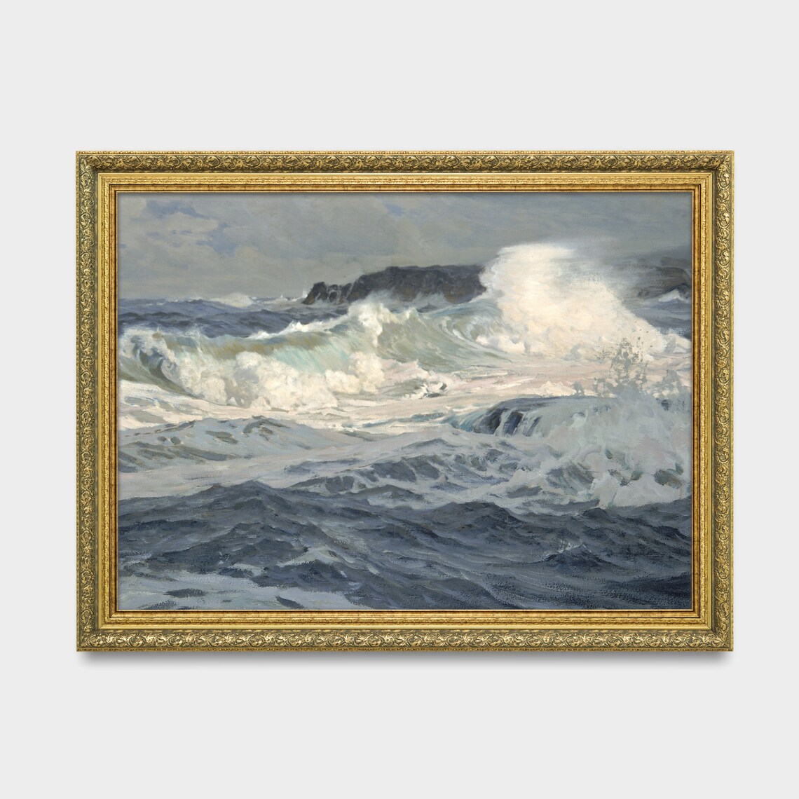 Crashing Ocean Waves Against a Rocky Headland Vintage Seascape Poster - Image 3