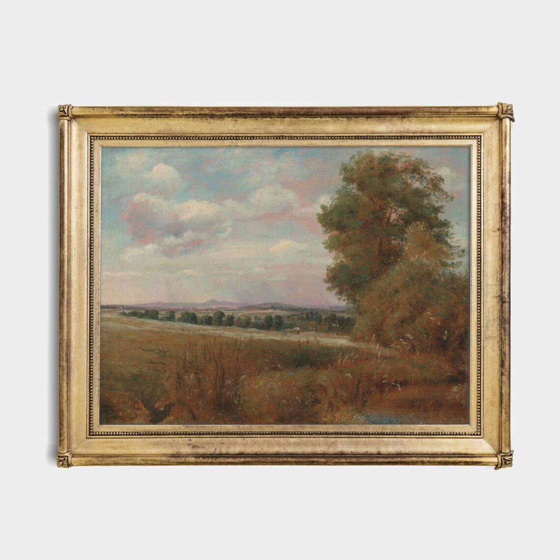 Golden Meadow at Sunset Large Tree Vintage Pastoral Landscape Poster - Image 2