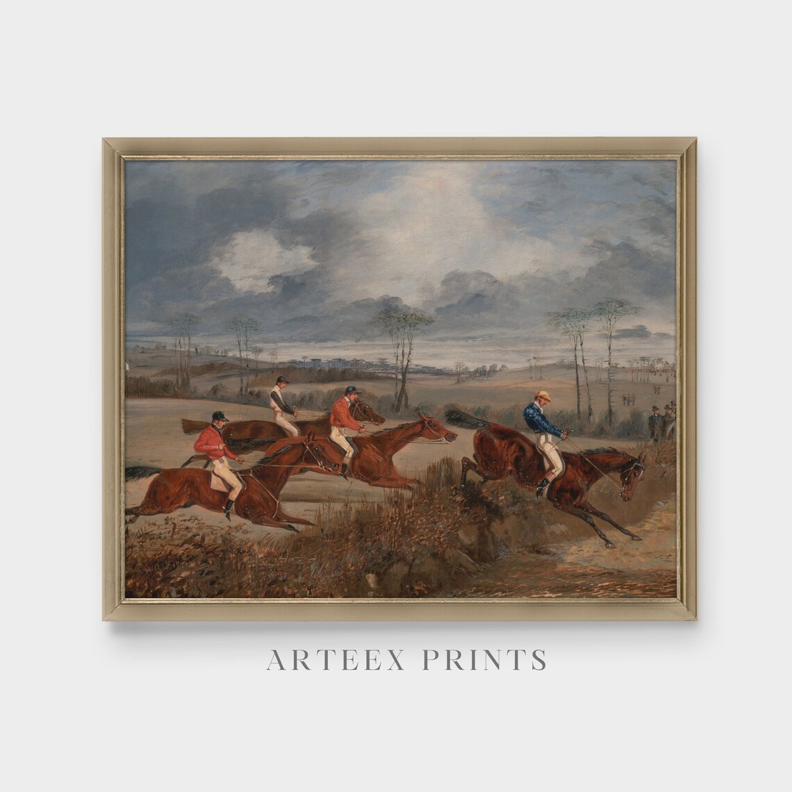 Steeplechase Horse Race Jockeys Leaping the Hedgerow Painting Poster - Image 3