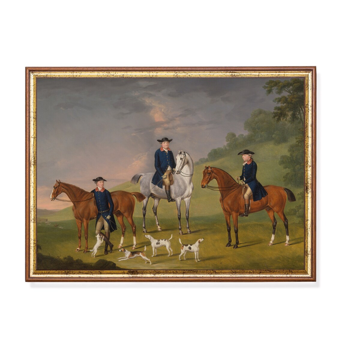 Vintage Horse and Dogs, Antique Equestrian Art Print