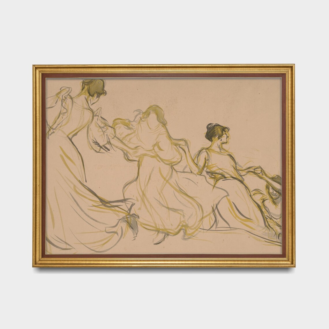Vintage Sketch Of Three Women Dancing Figure Study Wall Poster - Image 5