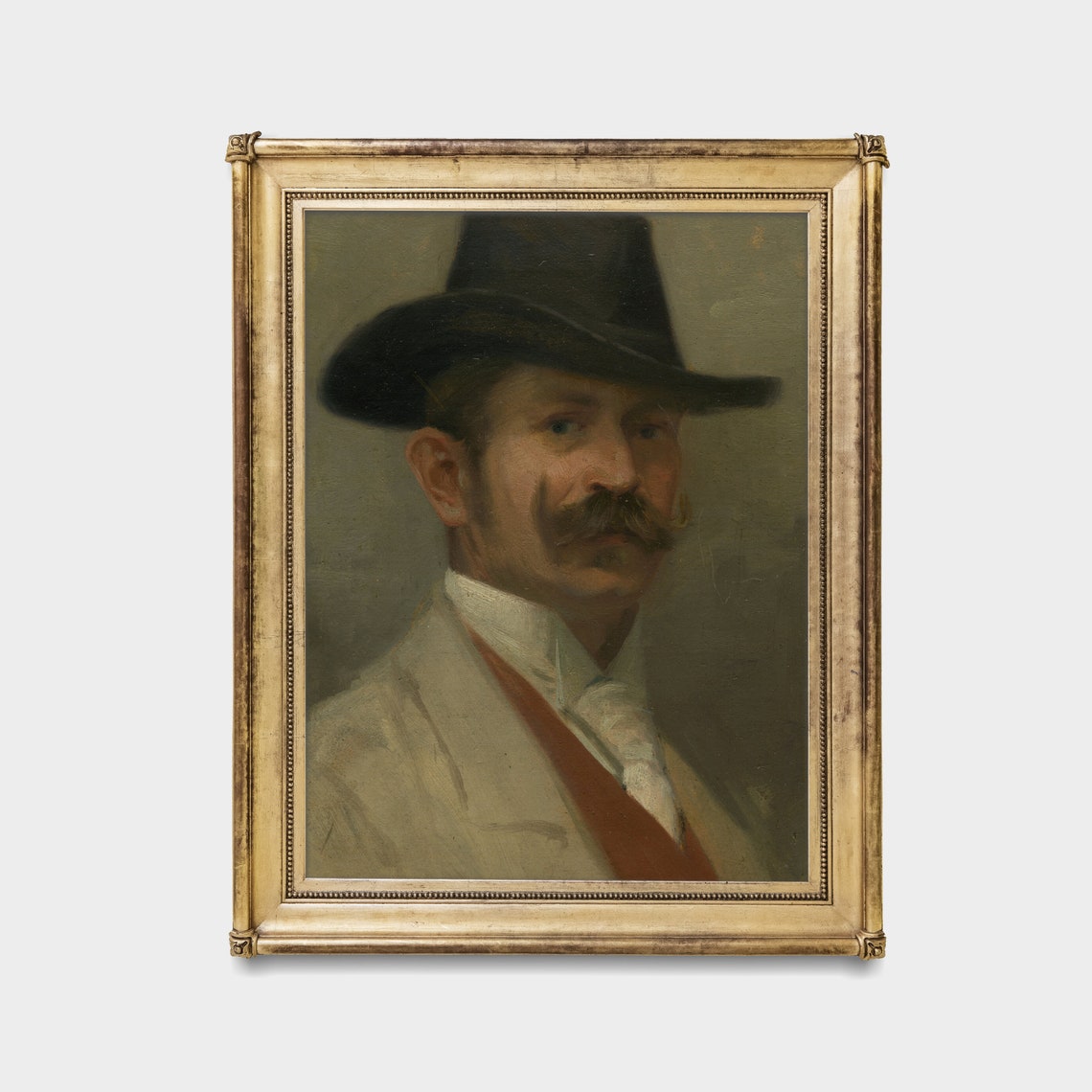 Gentleman With Black Hat and Mustache Vintage Oil Portrait Poster - Image 3