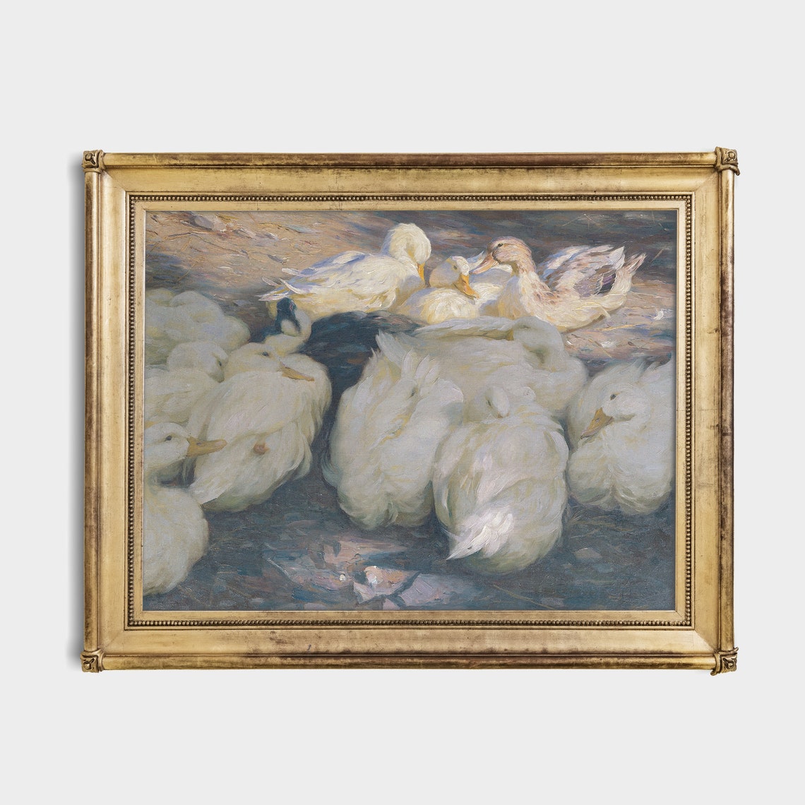 Huddled White Ducks Impressionist Vintage Bird Group Painting Poster - Image 4