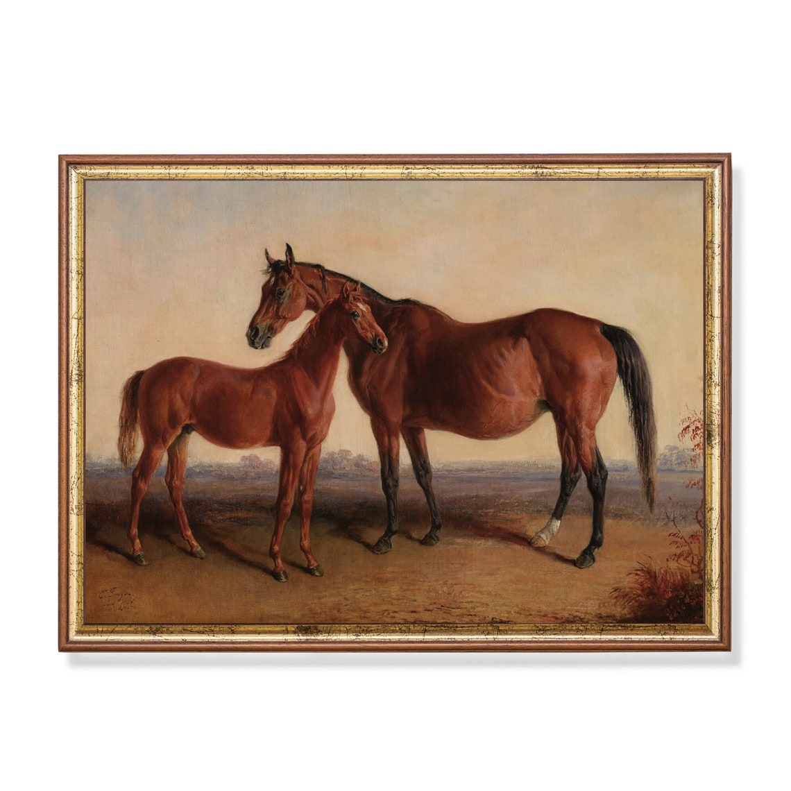 Mailed Print Vintage Horse Painting Antique Equestrian Print Farmhouse Decor Oil Painting Moody Fine Art Printed And Shipped