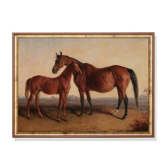 Mailed Print Vintage Horse Painting Antique Equestrian Print Farmhouse Decor Oil Painting Moody Fine Art Printed And Shipped