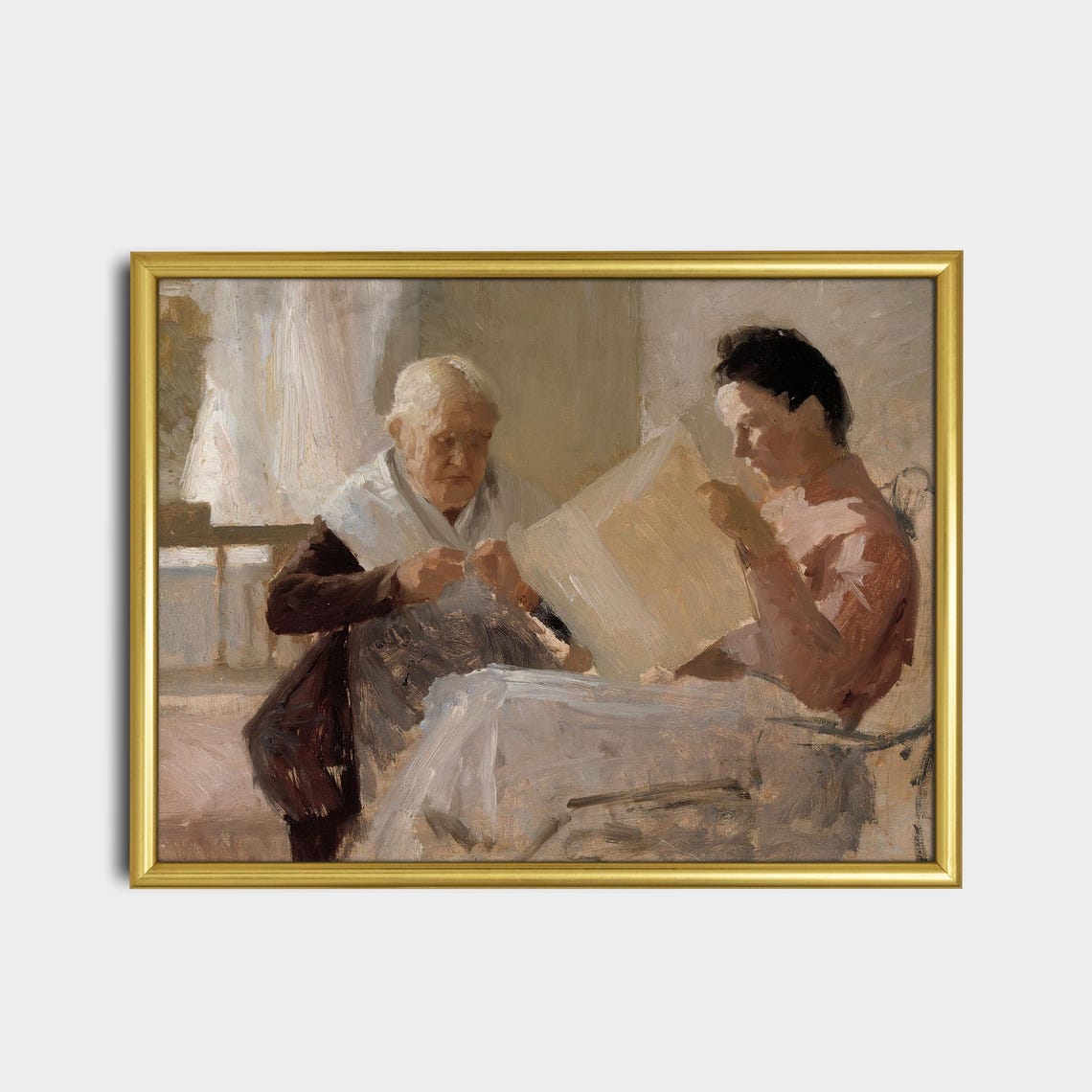 Printed And Shipped Vintage Portrait Painting Antique Woman Portrait Rustic Oil Painting 18th Century Fine Print Two Women Sitting - Image 2