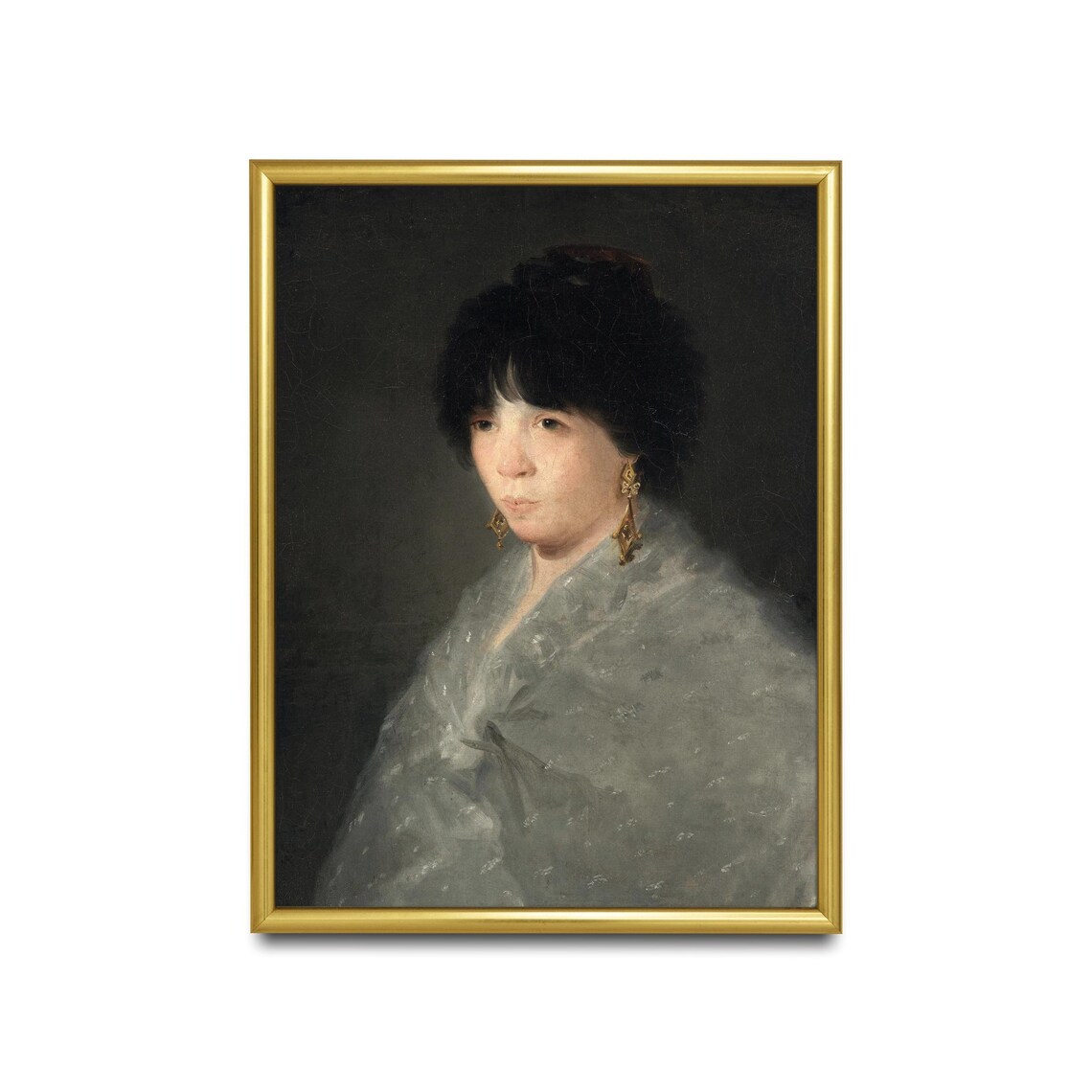Woman in Grey Shawl Moody Vintage Portrait Oil Painting Poster - Image 2