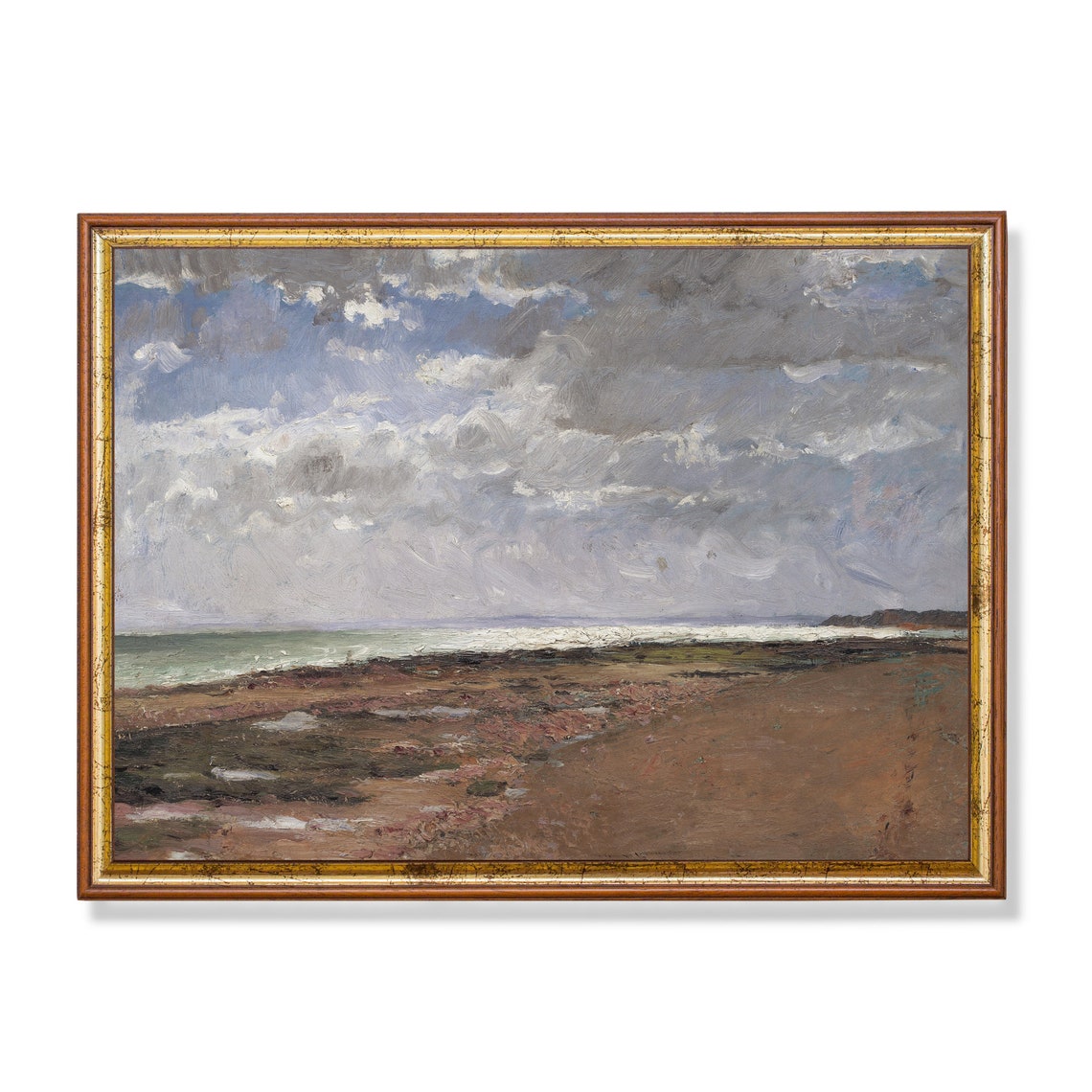 Dramatic Vintage Rocky Beach Seascape Painting Coastal Poster