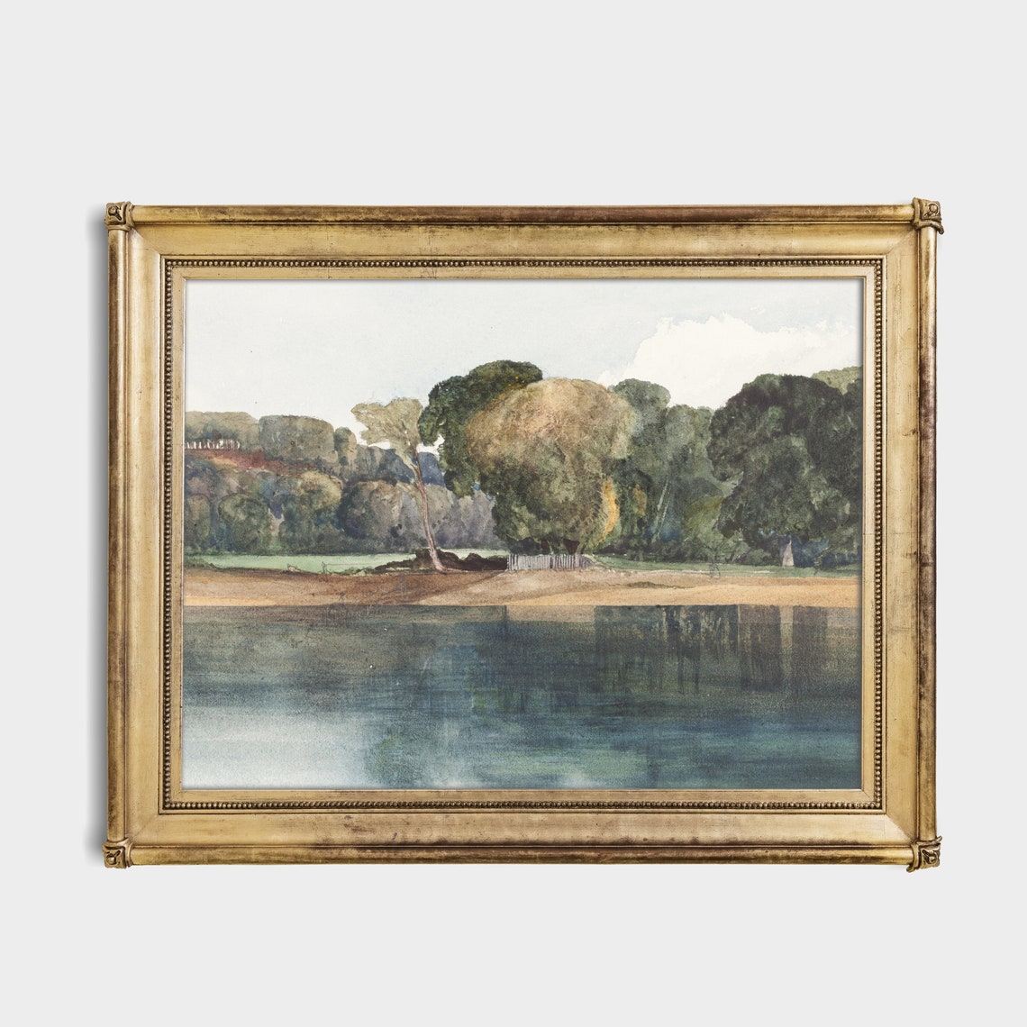 Still Blue Lake with Trembling Tree Reflections Watercolor Poster - Image 3