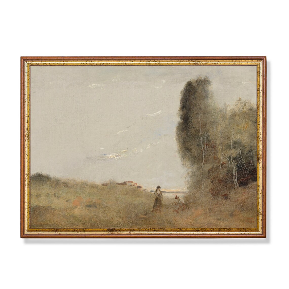 Misty Country Path With Two Figures Foggy Vintage Landscape Poster
