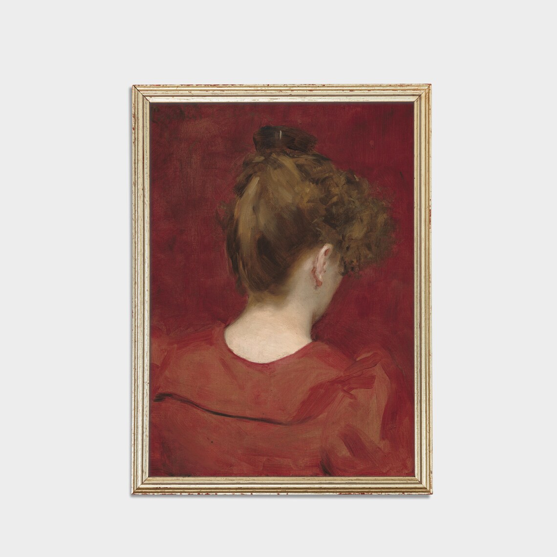 Woman in Red from Behind Oil Portrait Antique Painting Poster - Image 2