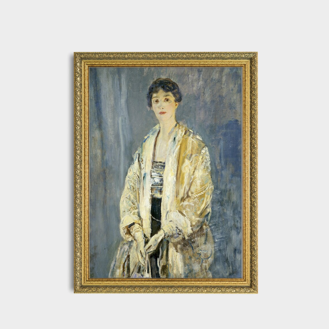 Woman in an Ivory Robe Impressionist Vintage Portrait Painting Poster - Image 2