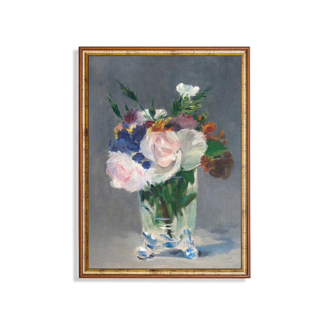 Roses and Cornflowers in a Crystal Vase Impressionist Poster