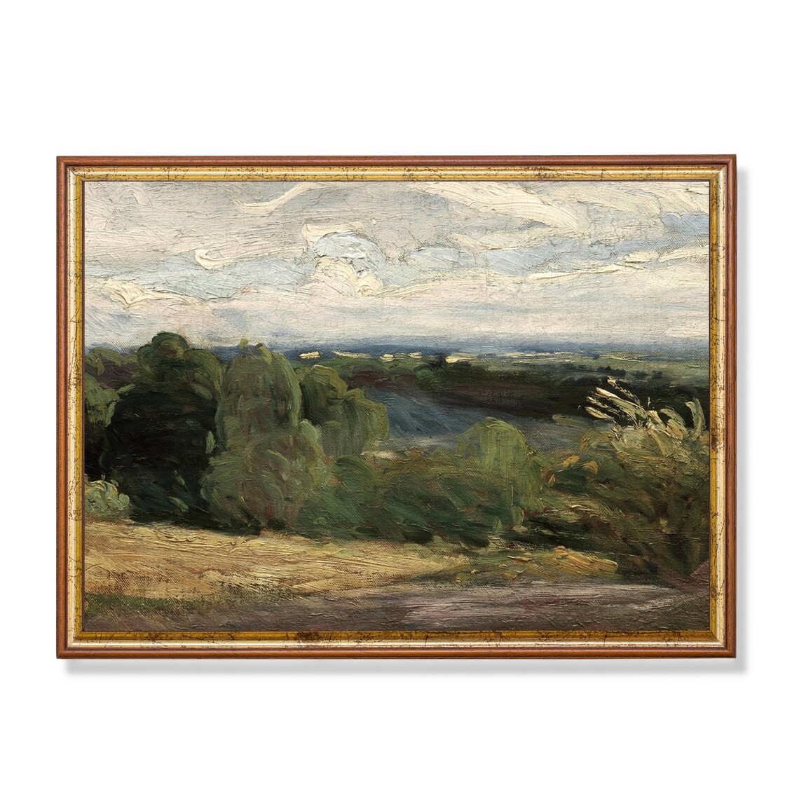 Impressionist Hillside Meadow Under Swirling Clouds Painting Poster