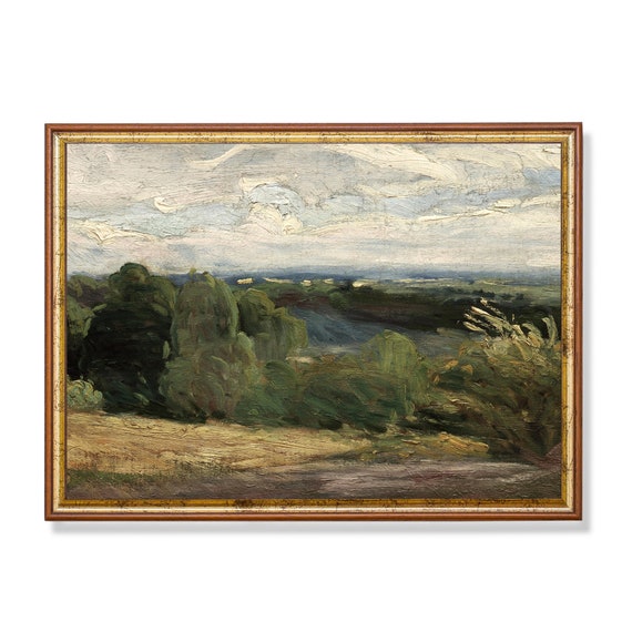 Vintage Landscape Painting Antique Country Landscape Oil Painting Print Wall Art Moody Rustic Fine Art