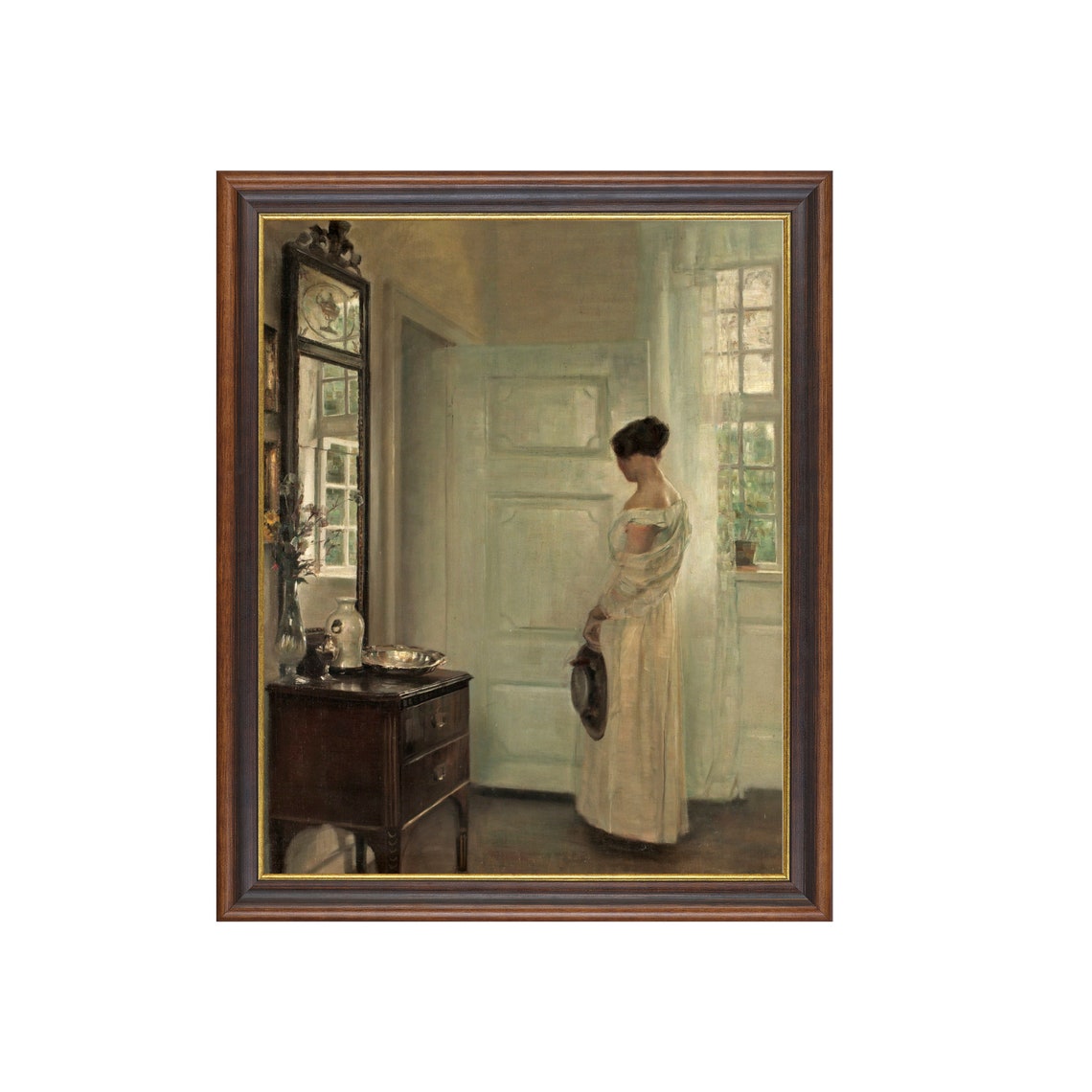 Mailed Print Vintage Woman Portrait Lady In White Dress Antique Portrait Painting Living Room Art Printed And Shipped Fine Art