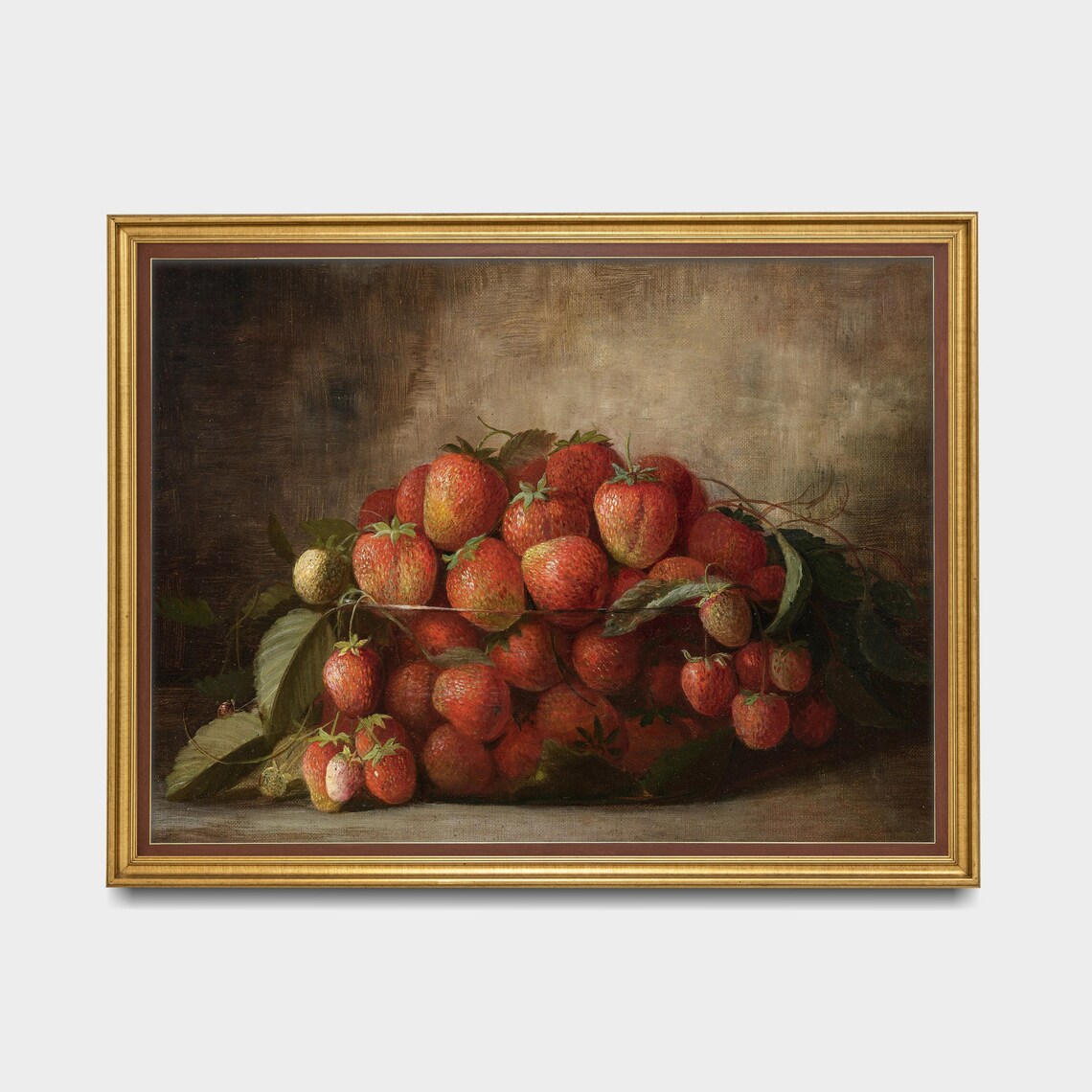 Overflowing Bowl of Ripe Strawberries Vintage Still Life Art Poster - Image 4