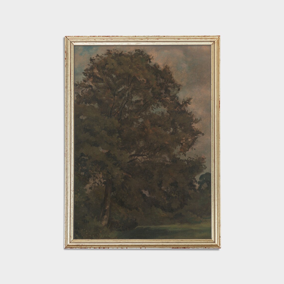 Majestic Old Oak Tree in a Dark Moody Woodland Oil Painting Poster - Image 2