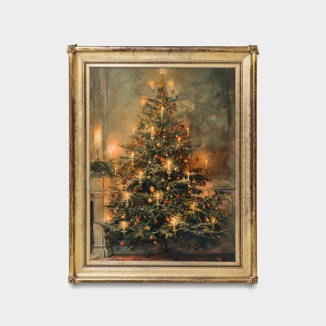 Candlelit Christmas Tree Ornaments Vintage Holiday Art Poster - Image 5
