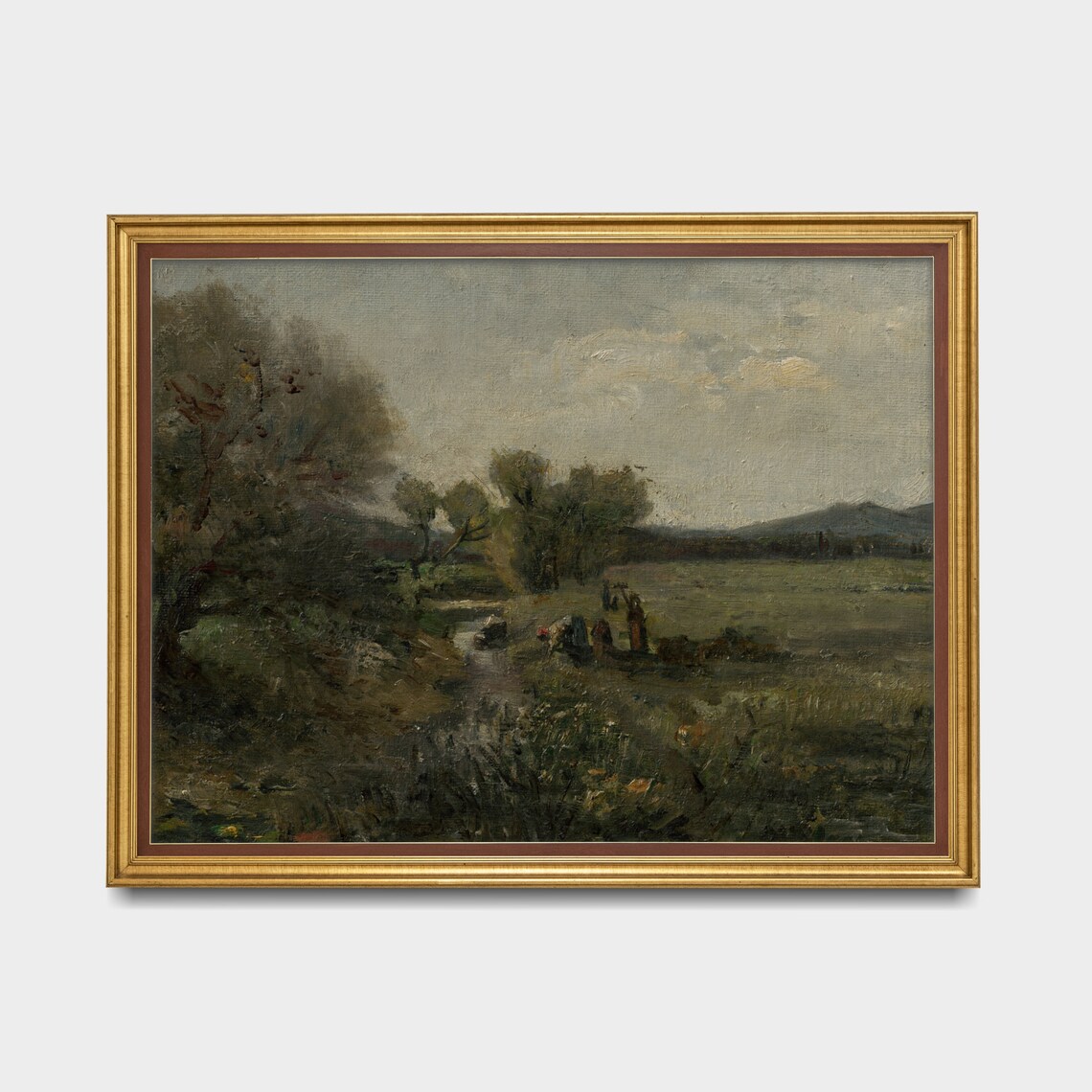 Muted Meadow Stream Figures Antique Pastoral Landscape Painting Poster - Image 4