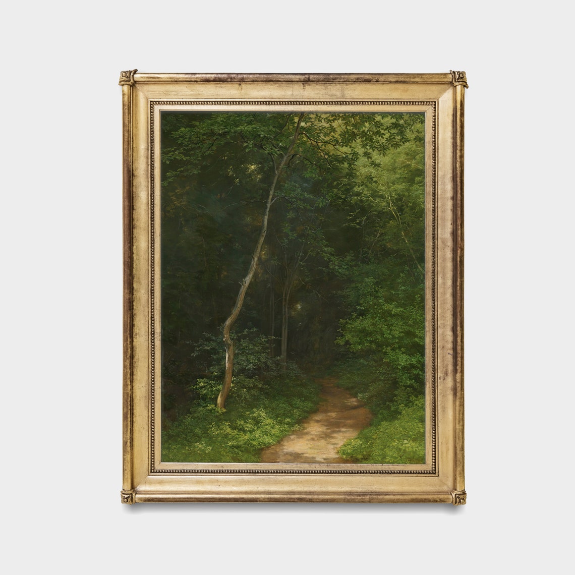 Sunlit Forest Path Winding Through Deep Green Woodland Poster - Image 3