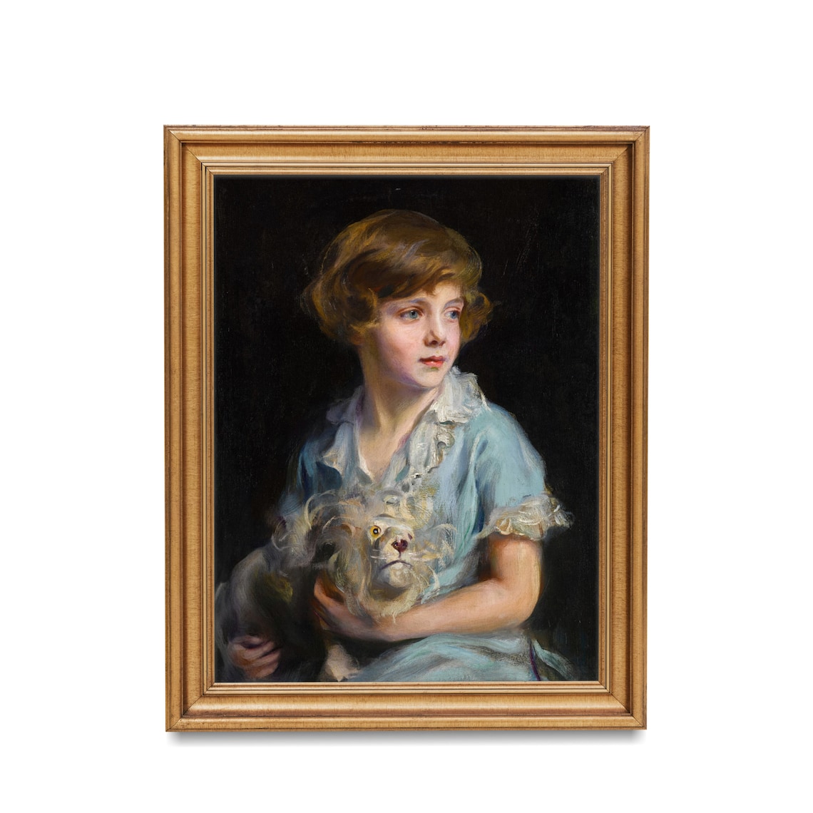 Young Girl Holding Puppy Vintage Classic Portrait Painting Poster - Image 2