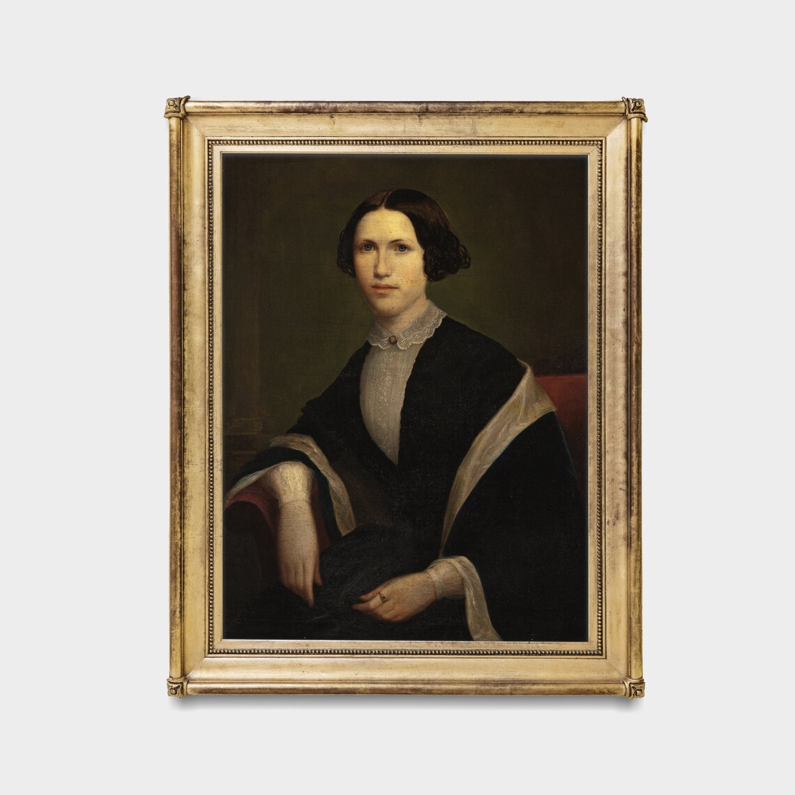 Seated Woman In Black Gown With Lace Collar Formal Antique Poster - Image 3