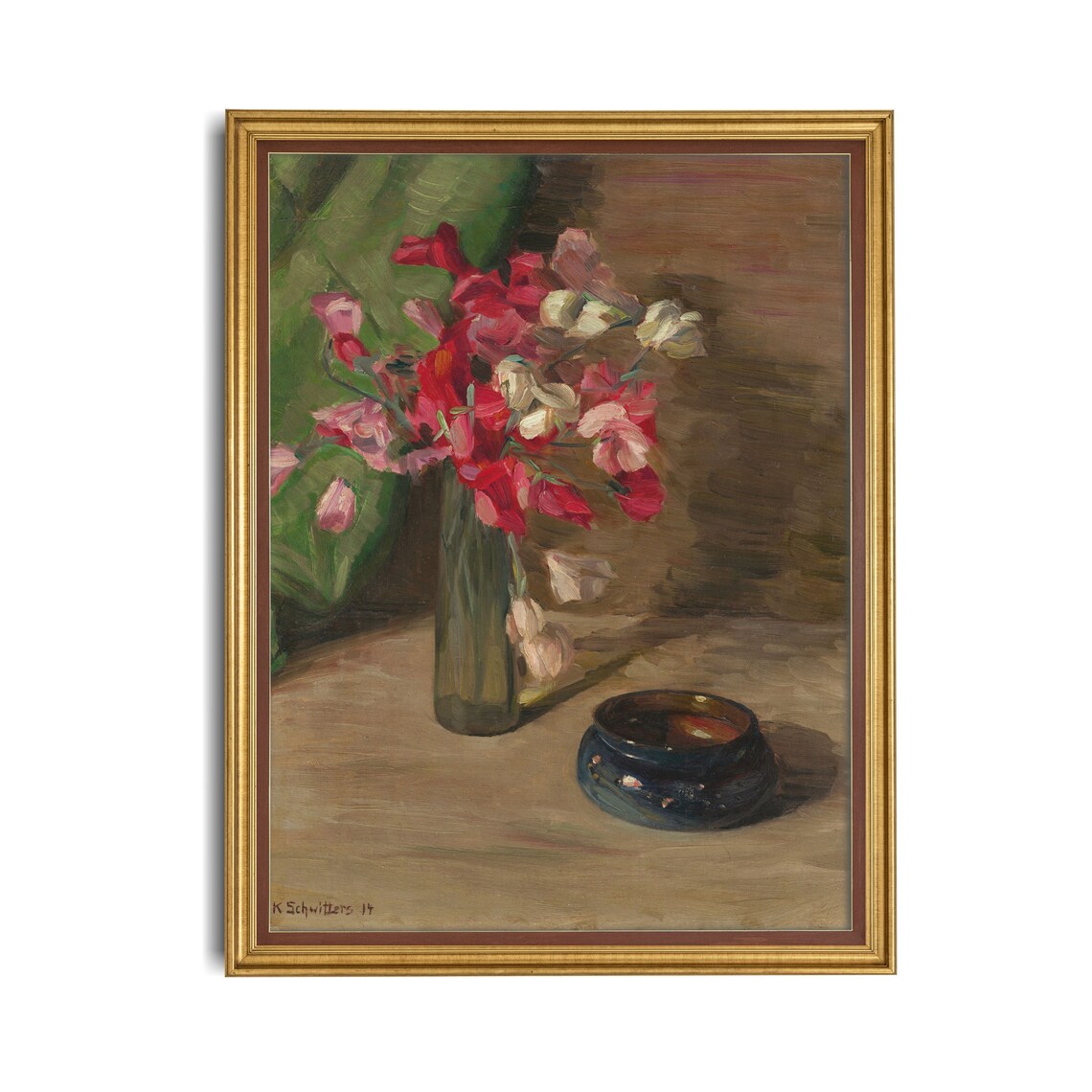 Red and White Blossoms in a Glass Vase Vintage Floral Poster - Image 2