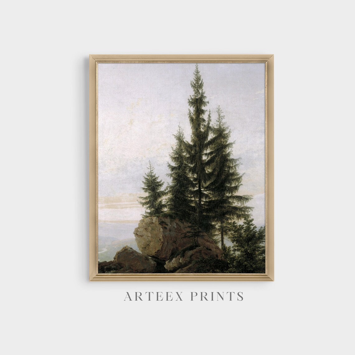 Tall Fir Trees on a Rocky Mountain Overlook Vintage Painting Poster - Image 5