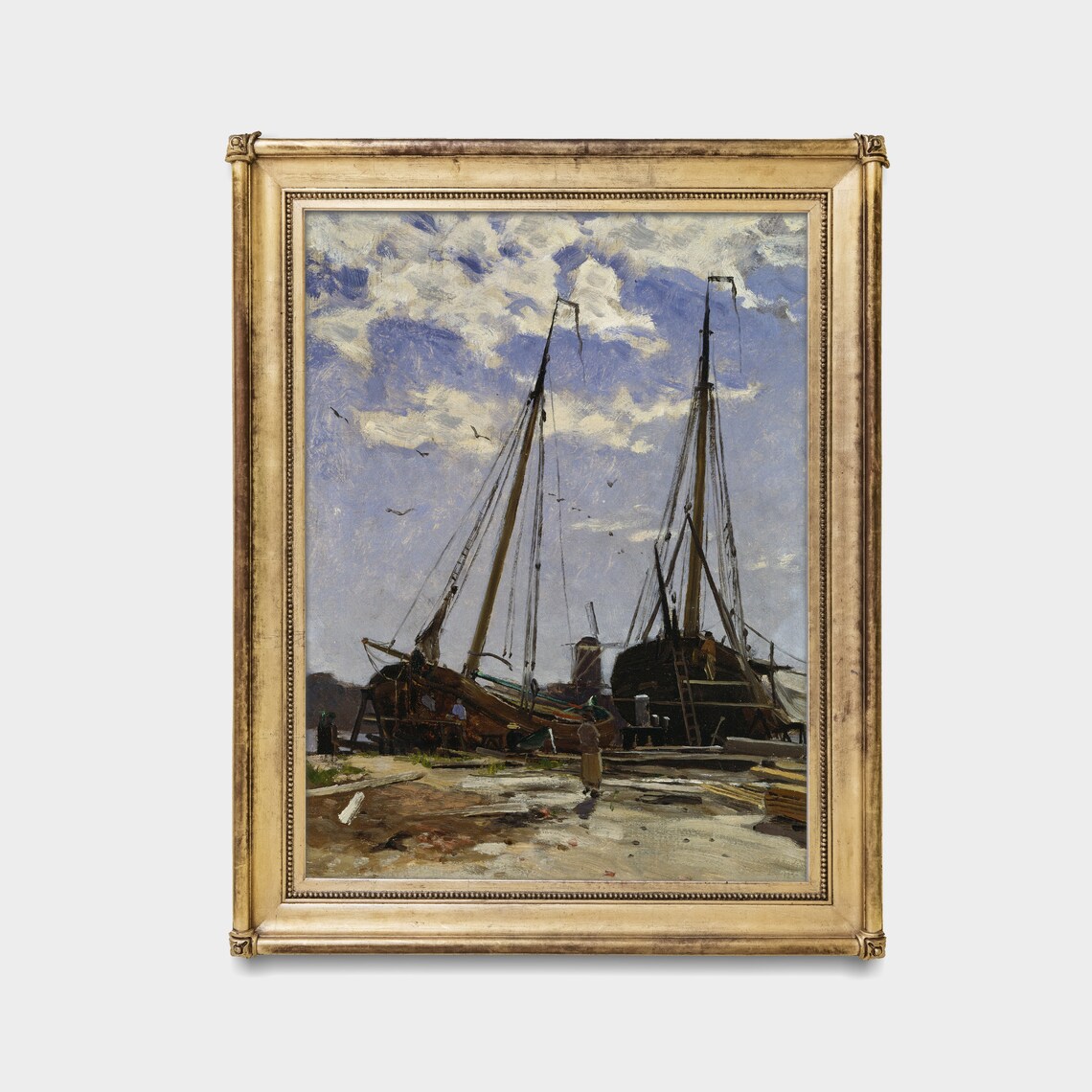 Beached Fishing Boats at Low Tide Vintage Harbor Scene Poster - Image 2