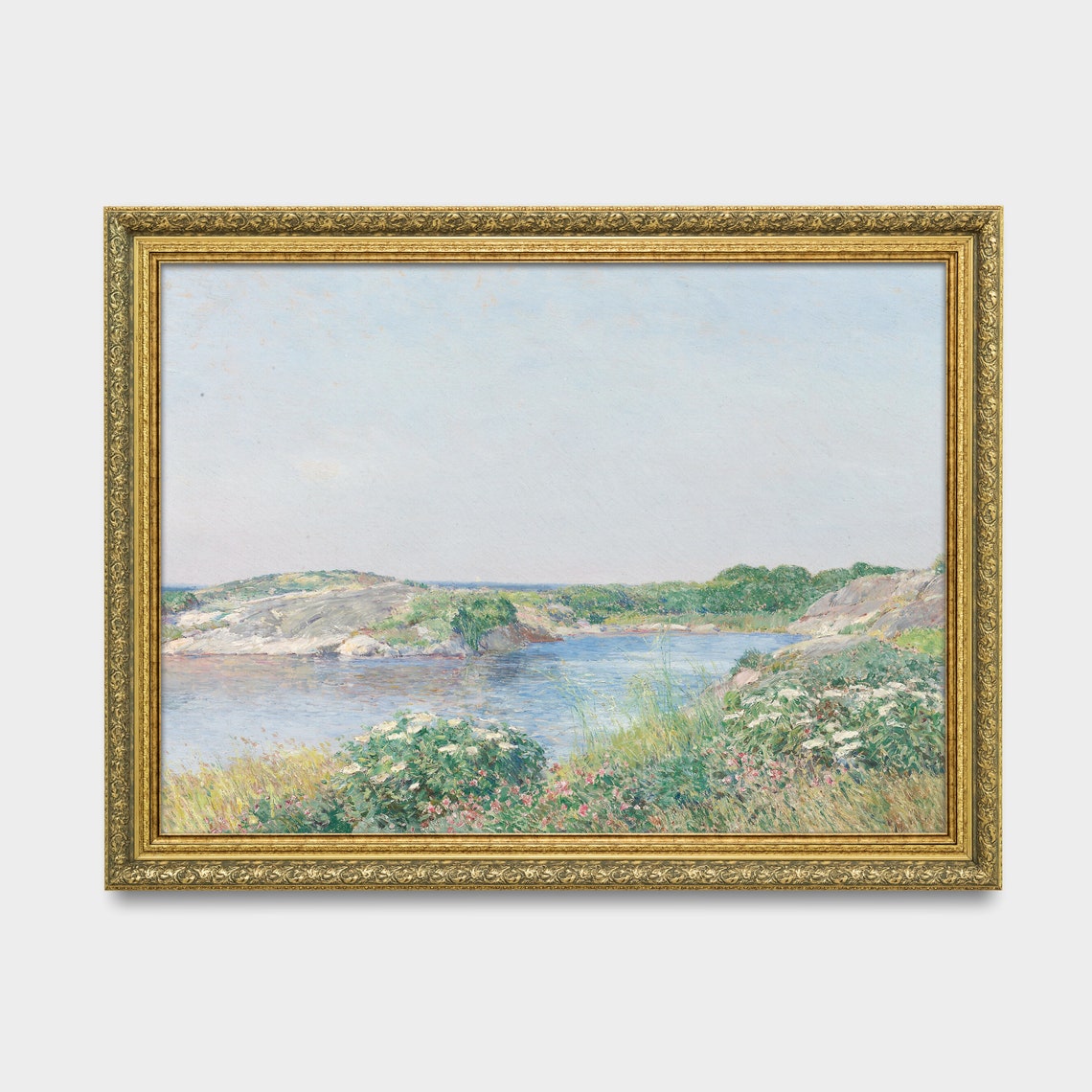 Rocky Coastal Inlet in Summer Light Impressionist Seascape Poster - Image 2