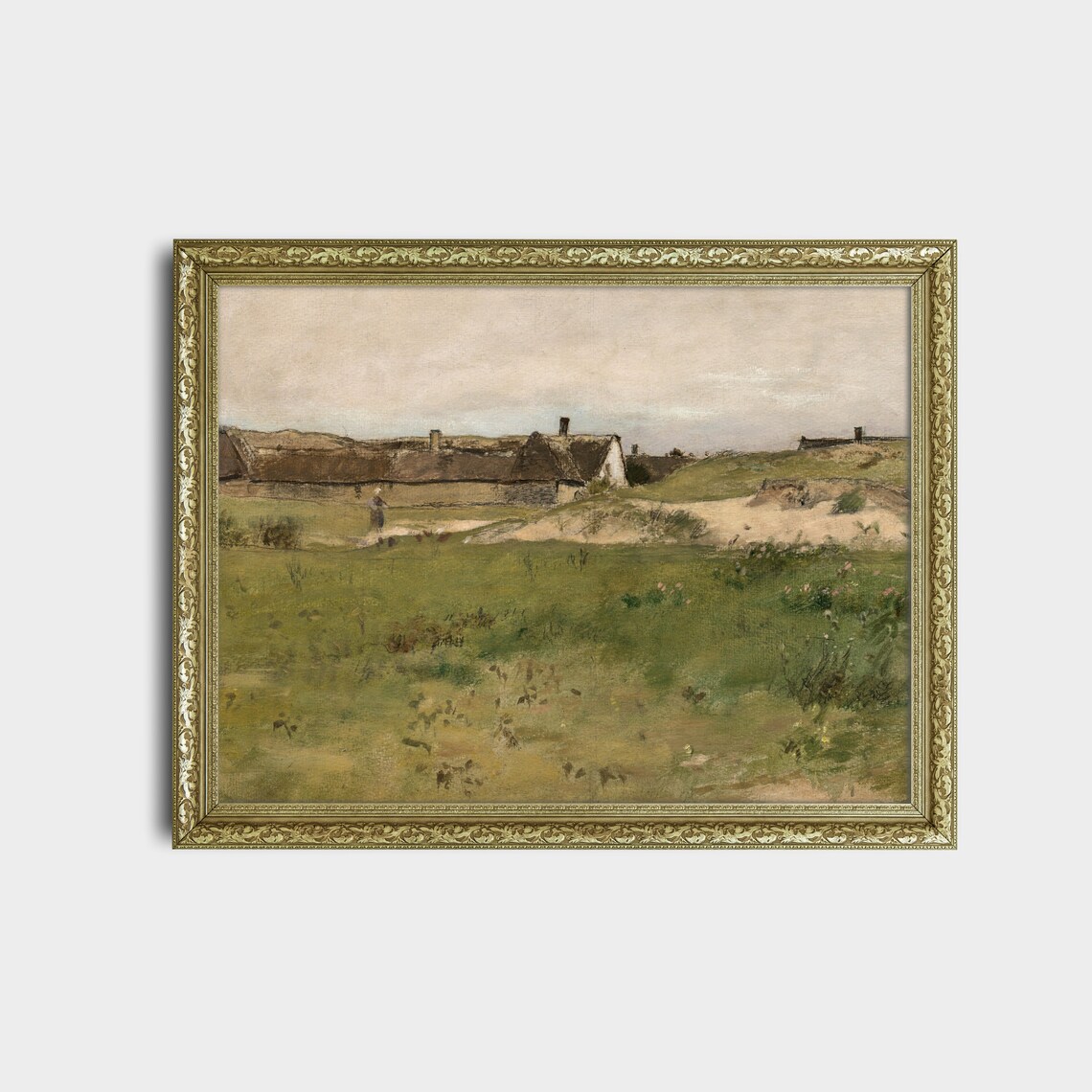 Thatched Dune Cottages Antique Coastal Landscape Painting Poster - Image 2
