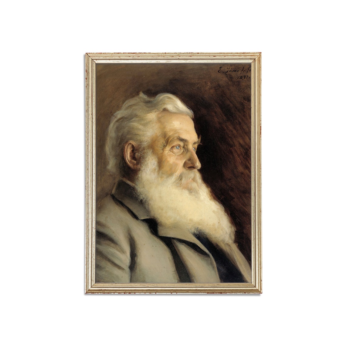Bearded Elder in Profile Portrait Painted in 1893 Vintage Poster - Image 3