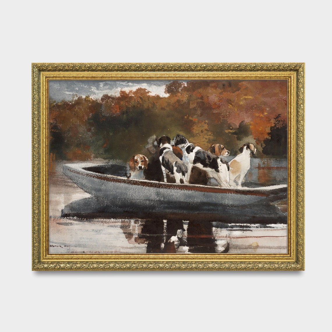 Vintage Dogs Painting Antique Animal Print Dogs In Boat Wall Art Farmhouse Decor 18th Century Art - Image 3