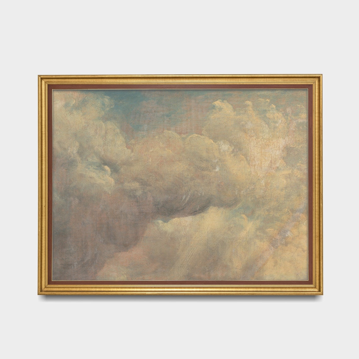 Vintage Cloud Study Antique Sky Oil Pastel Painting Print Moody Rustic Art Nursery Decor Wall Art - Image 3