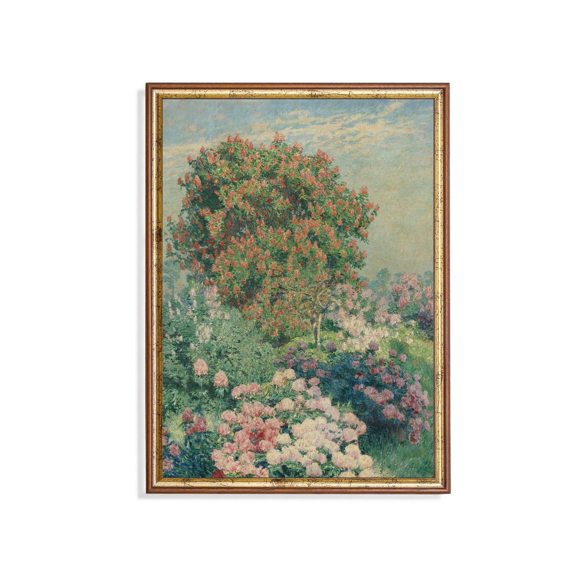 Blossoming Chestnut Tree With Peonies Impressionist Garden Poster